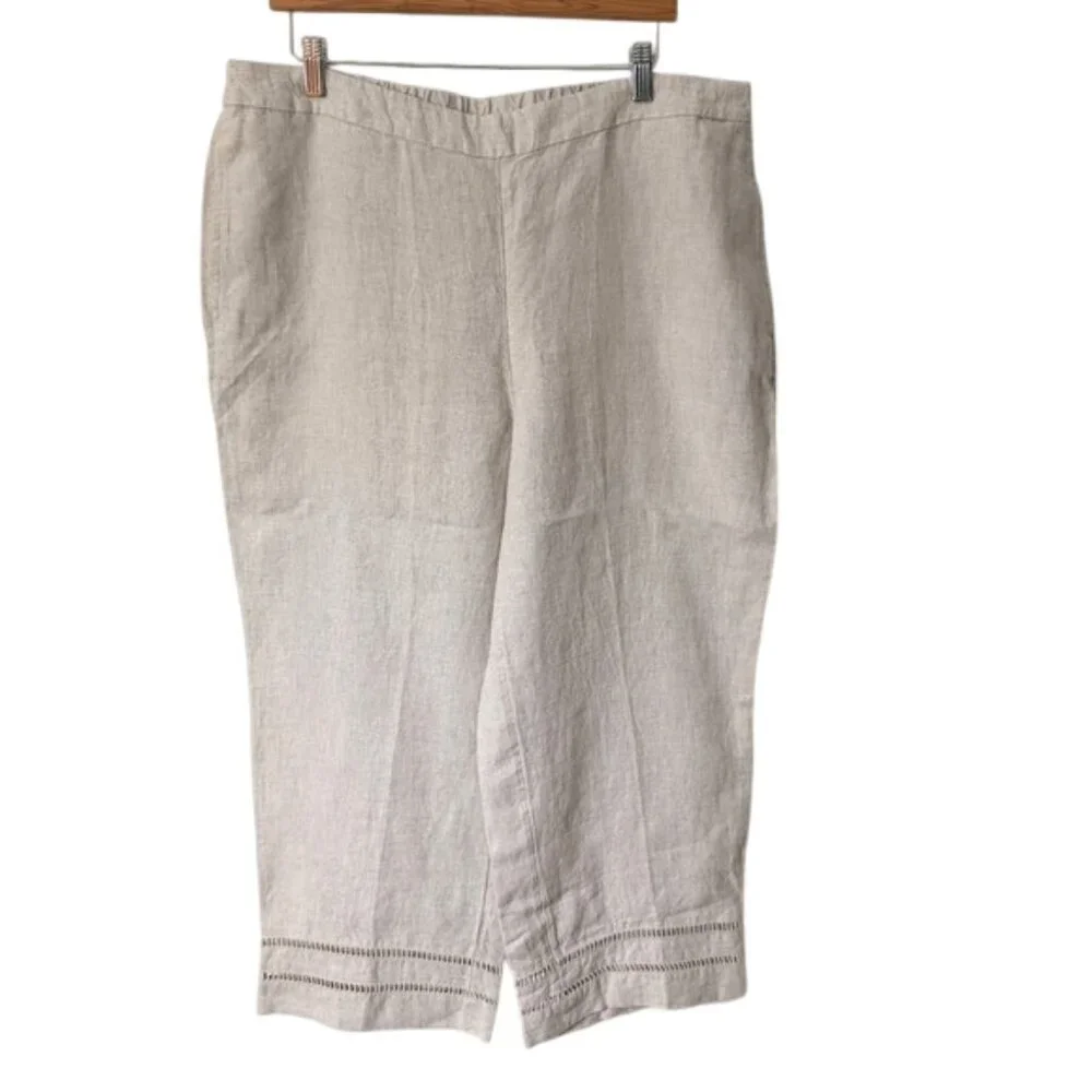 NWOT Chico's 100% Linen Pull On Pants Pockets Flax Size 3 (XL/16)‎